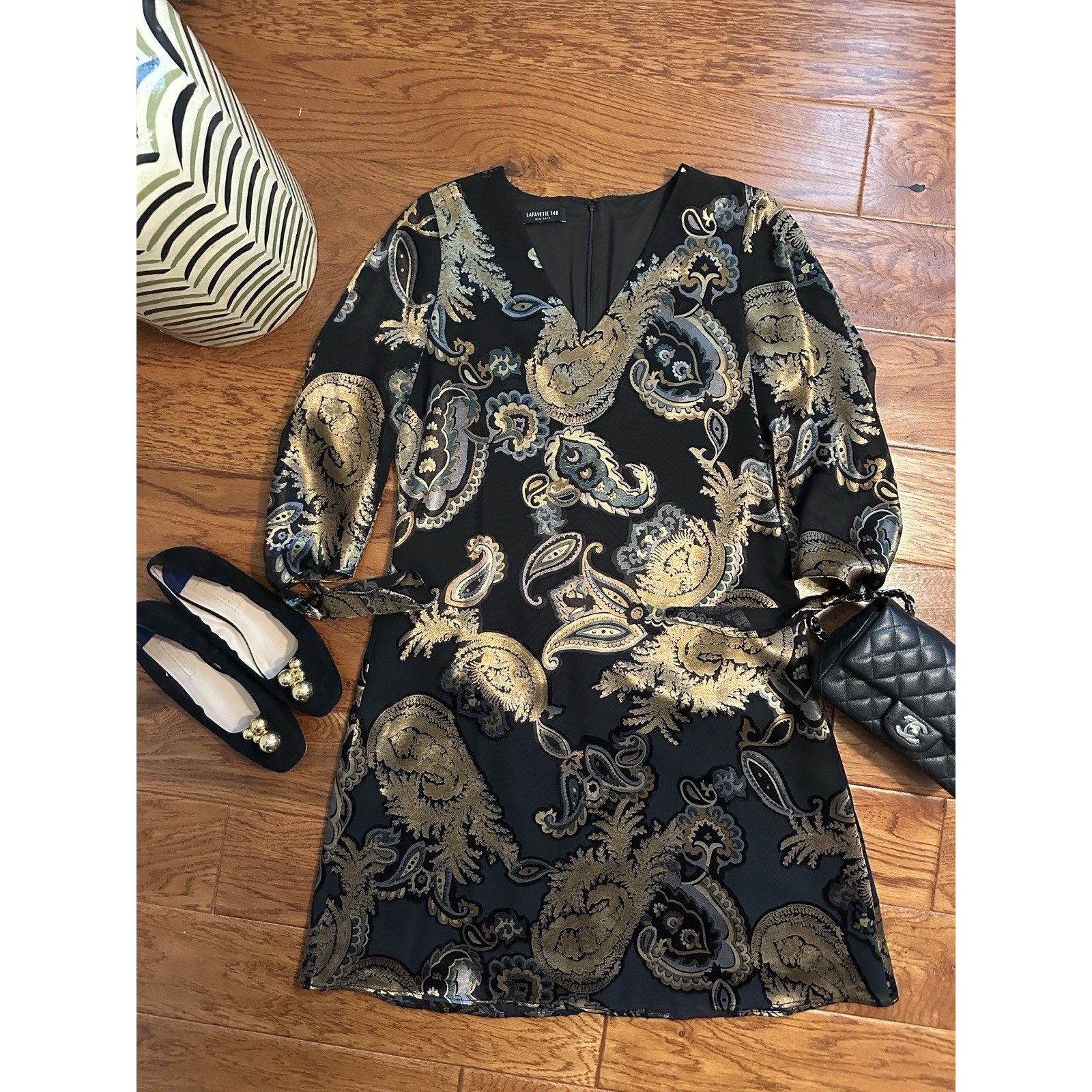 Lafayette 148 New York Desra Renaissance Paisley Bell Long Sleeve Dress Size Xl